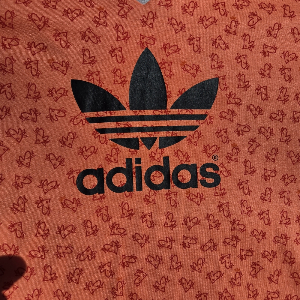 Topshop & Adidas Collaboration Women's XL (US) T-shirt V-Neck Orange Black VTG - Picture 3 of 13